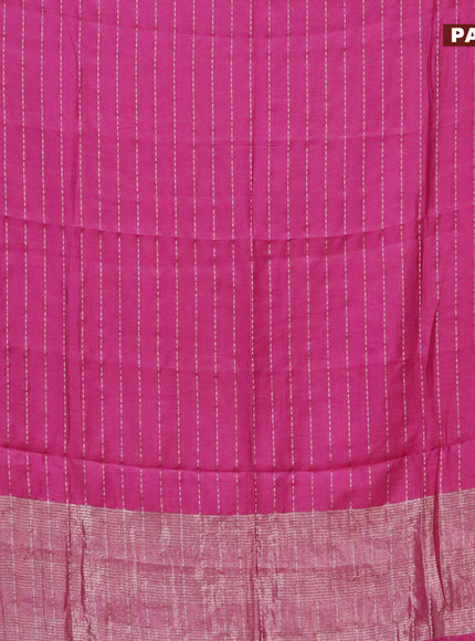 Semi chanderi saree pink and grey shade with allover zari weaves and zari woven & gotapatti lace work border