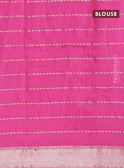 Semi chanderi saree pink and grey shade with allover zari weaves and zari woven & gotapatti lace work border