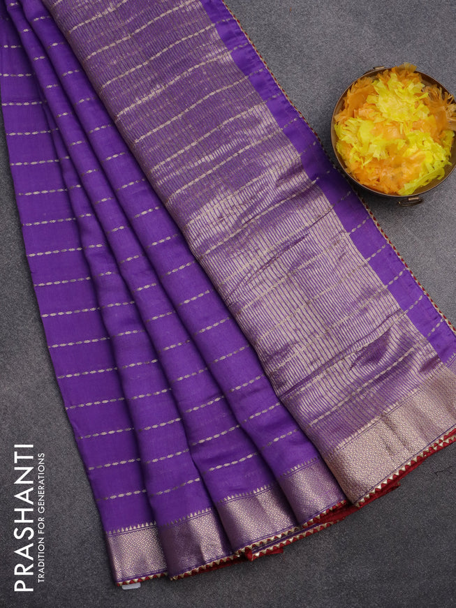 Semi chanderi saree violet shade and maroon with allover zari weaves and zari woven & gotapatti lace work border