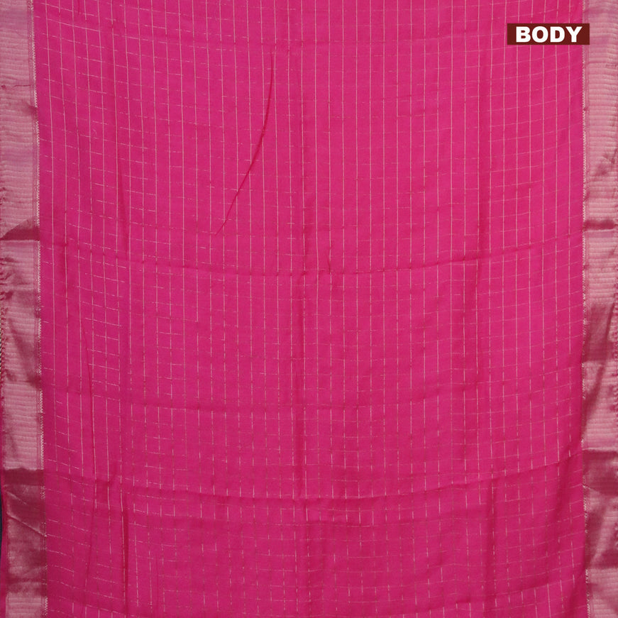 Semi chanderi saree pink with allover zari checks and zari woven & gotapatti lace work border