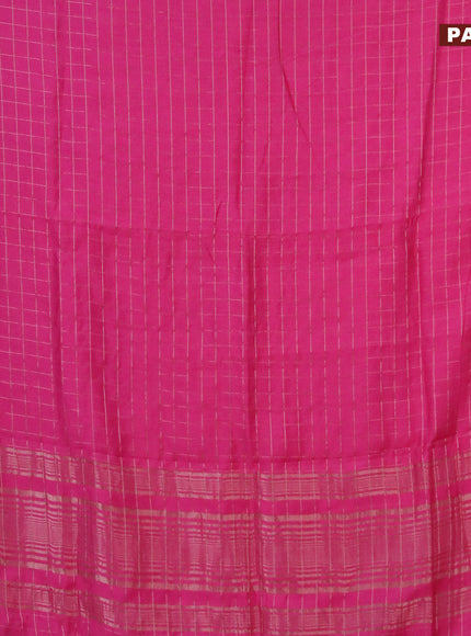 Semi chanderi saree pink with allover zari checks and zari woven & gotapatti lace work border