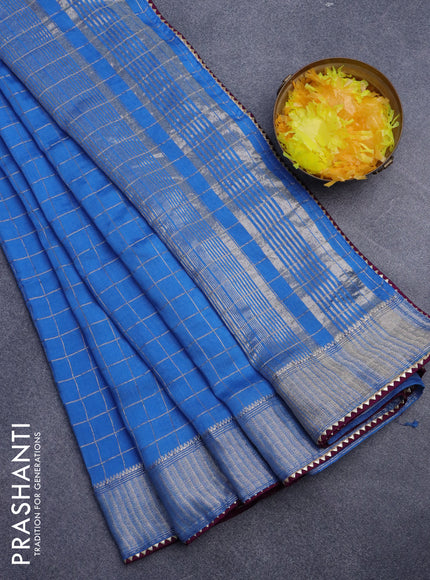 Semi chanderi saree cs blue and purple with allover zari checks and zari woven & gotapatti lace work border