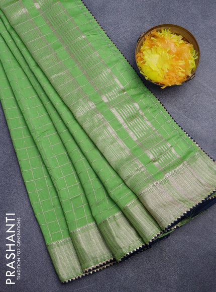 Semi chanderi saree light green and peacock blue with allover zari checks and zari woven & gotapatti lace work border