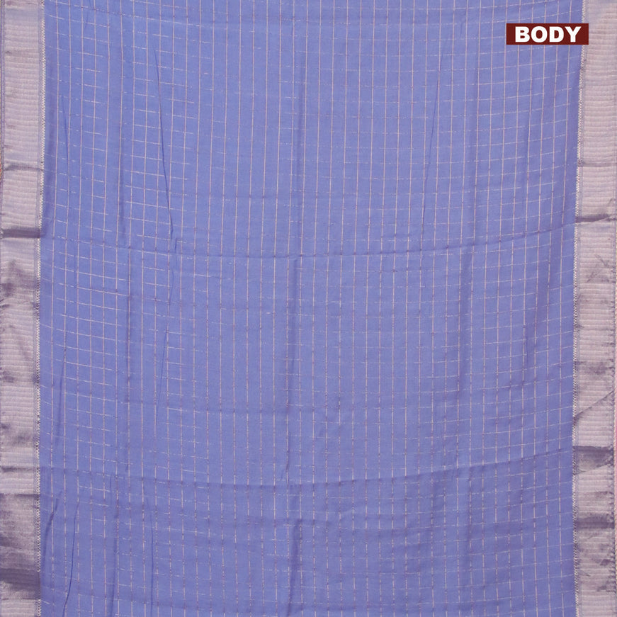 Semi chanderi saree blue shade and pastel pink with allover zari checks and zari woven & gotapatti lace work border