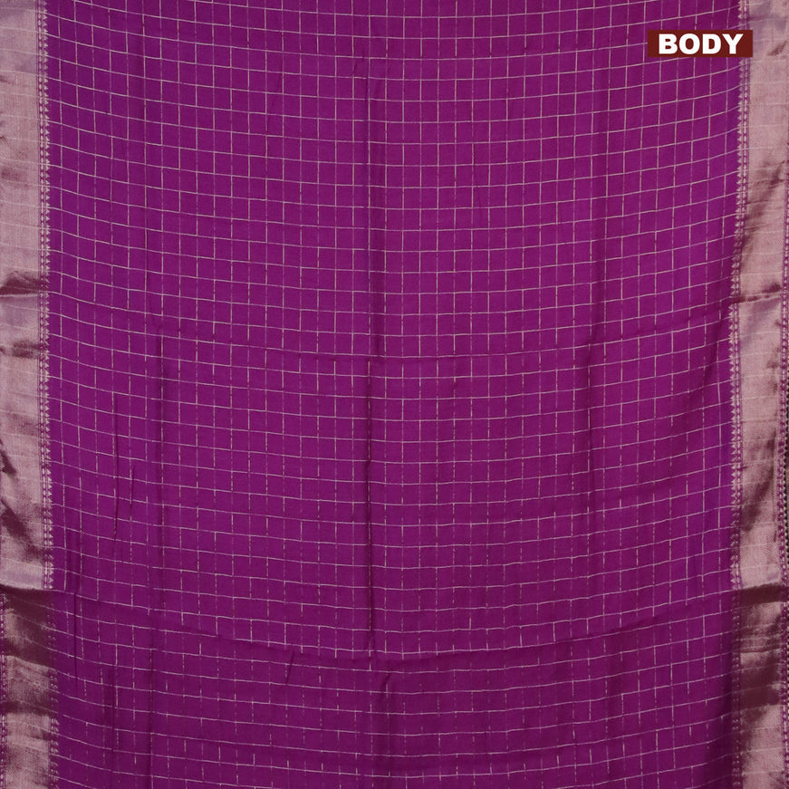 Semi chanderi saree purple and peacock blue with allover zari checks and zari woven & gotapatti lace work border