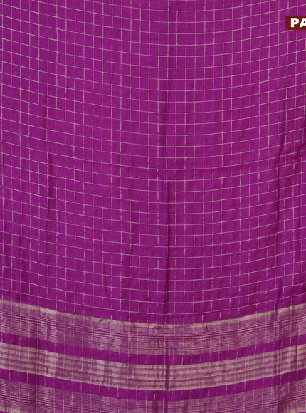 Semi chanderi saree purple and peacock blue with allover zari checks and zari woven & gotapatti lace work border