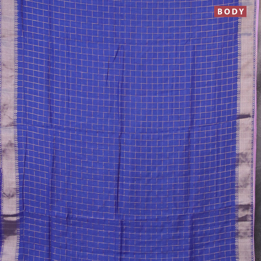 Semi chanderi saree blue and lavender with allover zari checks and zari woven & gotapatti lace work border