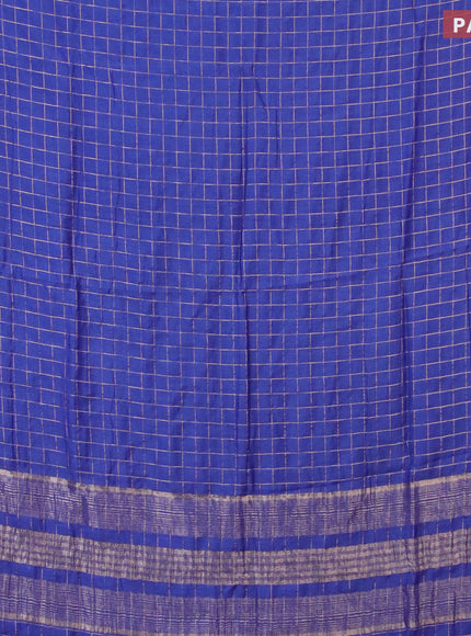 Semi chanderi saree blue and lavender with allover zari checks and zari woven & gotapatti lace work border