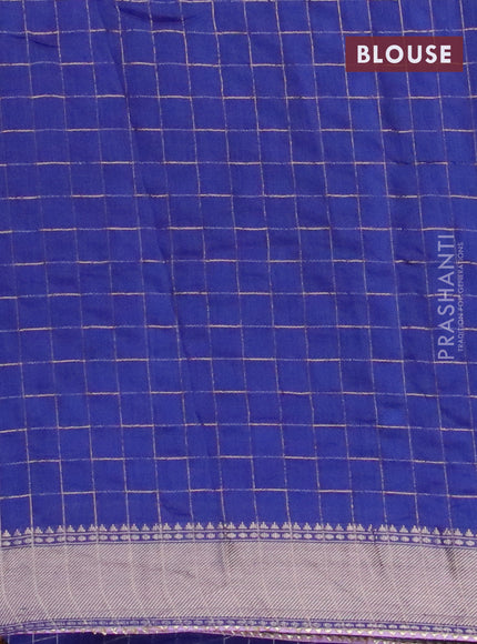 Semi chanderi saree blue and lavender with allover zari checks and zari woven & gotapatti lace work border