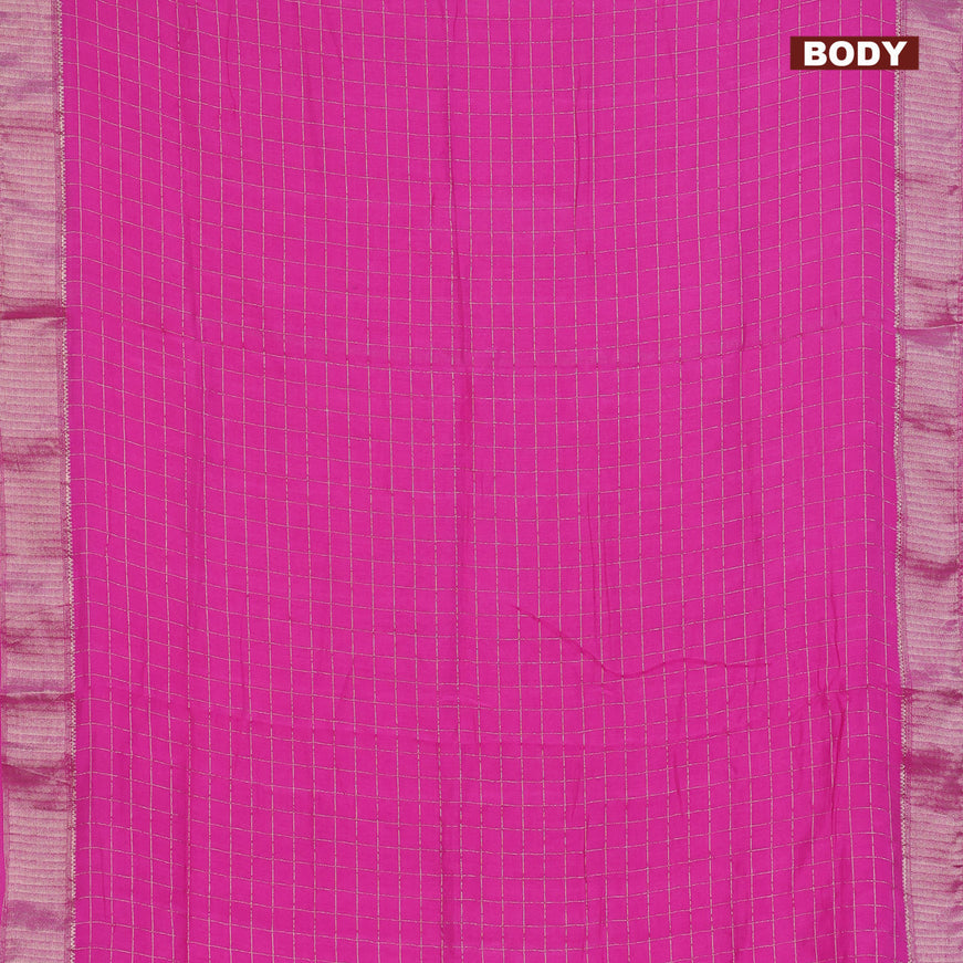 Semi chanderi saree pink and peacock green with allover zari checks and zari woven & gotapatti lace work border