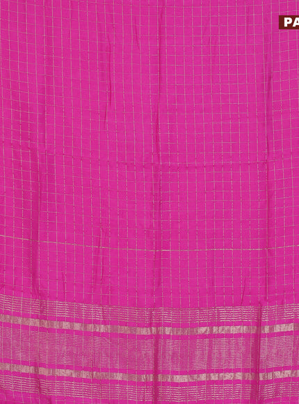 Semi chanderi saree pink and peacock green with allover zari checks and zari woven & gotapatti lace work border