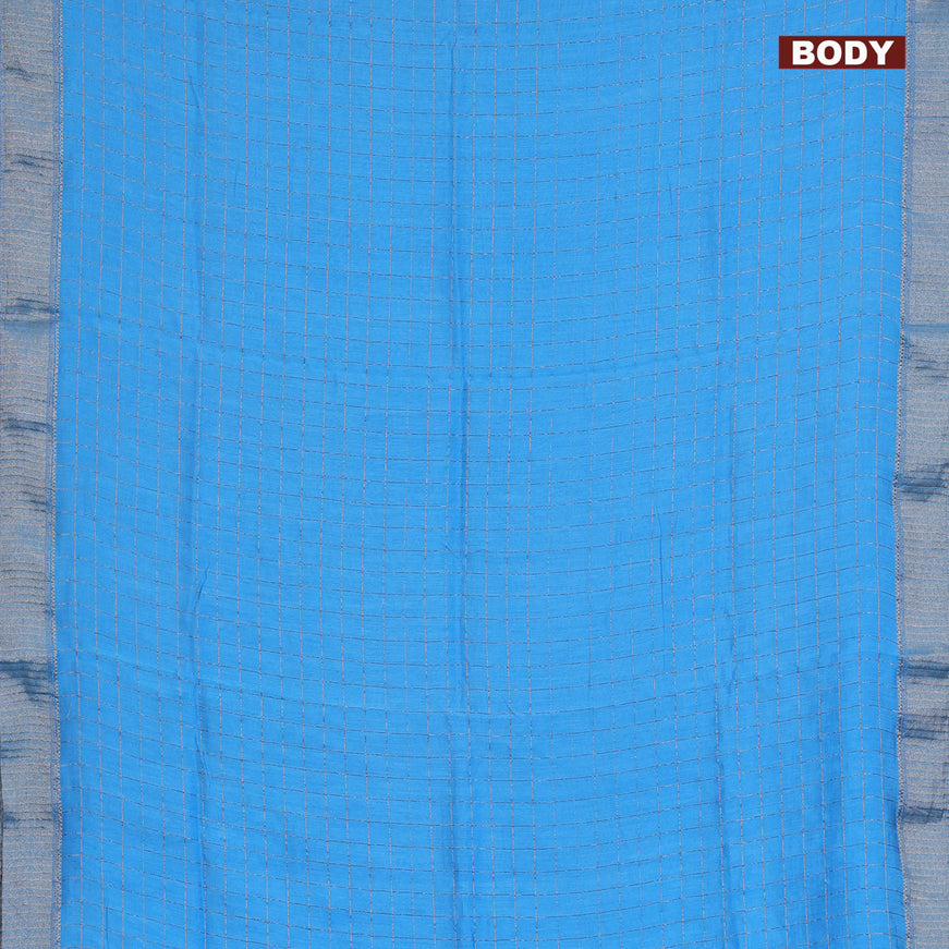 Semi chanderi saree light blue and purple with allover zari checks and zari woven & gotapatti lace work border