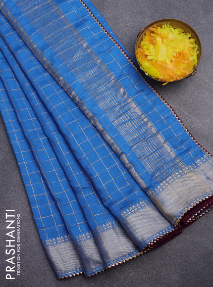 Semi chanderi saree cs blue and purple with allover zari checks and zari woven & gotapatti lace work border