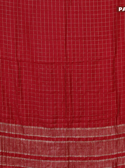 Semi chanderi saree red and dark green with allover zari checks and zari woven & gotapatti lace work border