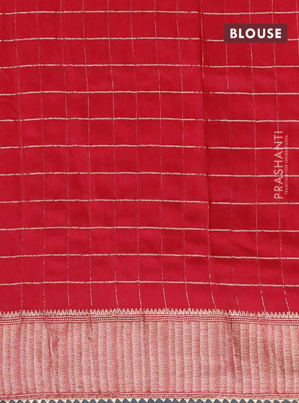 Semi chanderi saree red and dark green with allover zari checks and zari woven & gotapatti lace work border