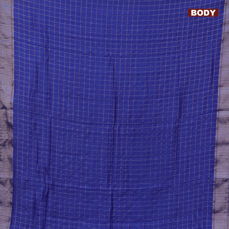 Semi chanderi saree blue and yellow with allover zari checks and zari woven & gotapatti lace work border