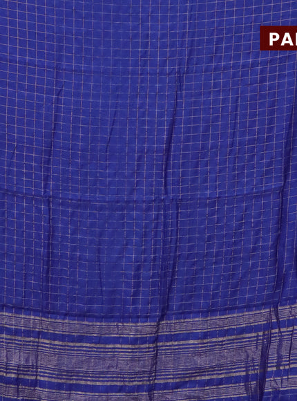 Semi chanderi saree blue and yellow with allover zari checks and zari woven & gotapatti lace work border