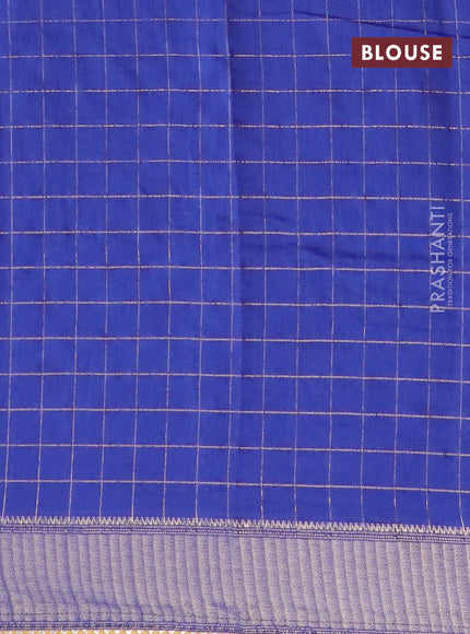 Semi chanderi saree blue and yellow with allover zari checks and zari woven & gotapatti lace work border