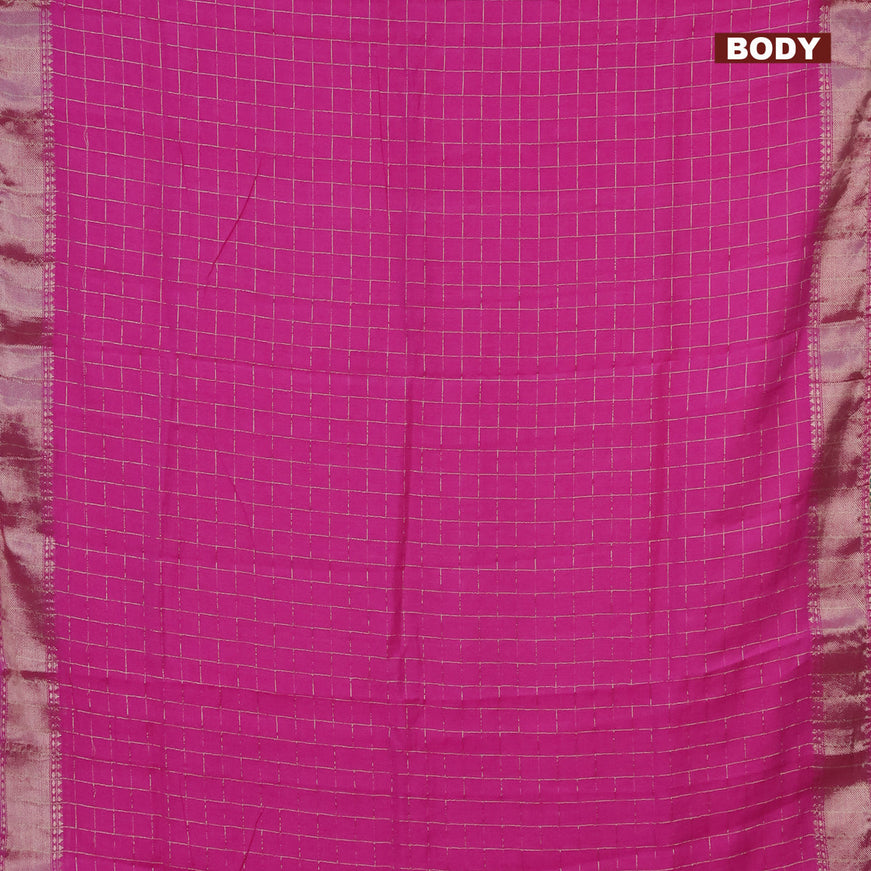 Semi chanderi saree pink and teal green with allover zari checks and zari woven & gotapatti lace work border