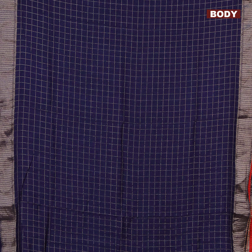 Semi chanderi saree blue and red with allover zari checks and zari woven & gotapatti lace work border