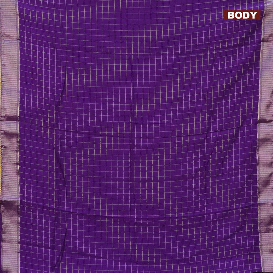 Semi chanderi saree violet and yellow with allover zari checks and zari woven & gotapatti lace work border