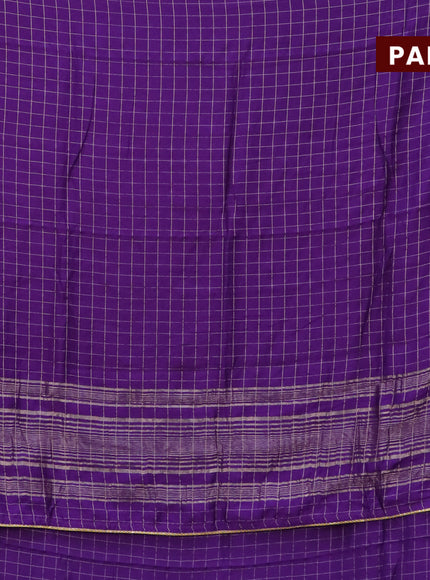 Semi chanderi saree violet and yellow with allover zari checks and zari woven & gotapatti lace work border