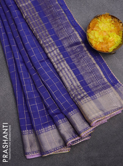 Semi chanderi saree blue and lavender shade with allover zari checks and zari woven & gotapatti lace work border