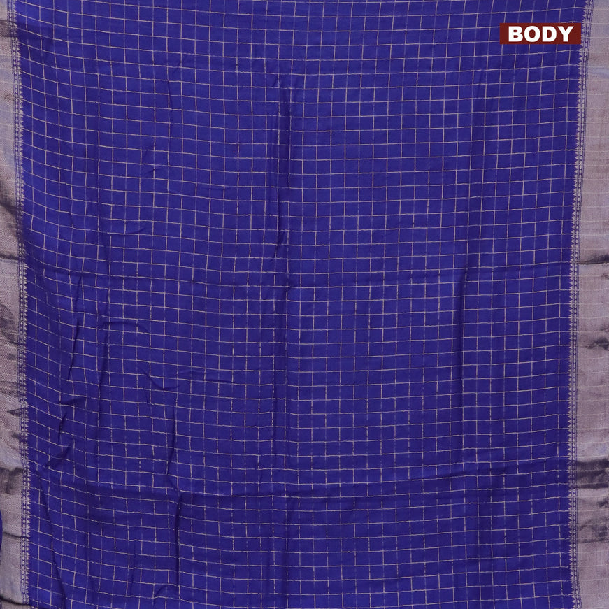 Semi chanderi saree blue and lavender shade with allover zari checks and zari woven & gotapatti lace work border