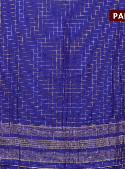 Semi chanderi saree blue and lavender shade with allover zari checks and zari woven & gotapatti lace work border