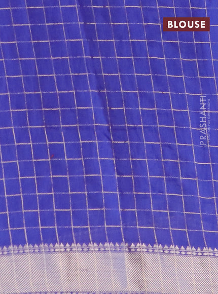 Semi chanderi saree blue and lavender shade with allover zari checks and zari woven & gotapatti lace work border