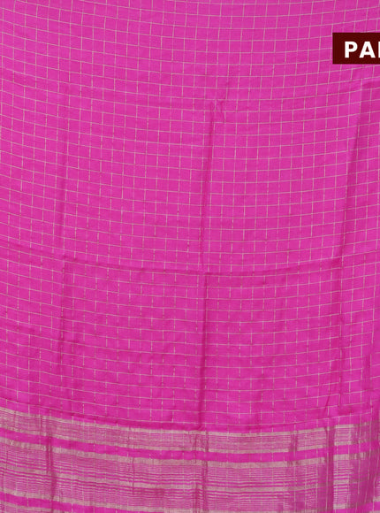 Semi chanderi saree pink and teal green with allover zari checks and zari woven & gotapatti lace work border