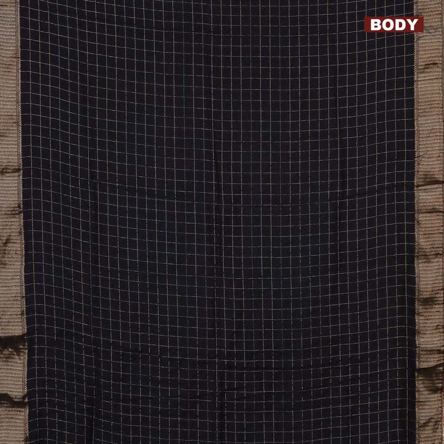 Semi chanderi saree black and red with allover zari checks and zari woven & gotapatti lace work border