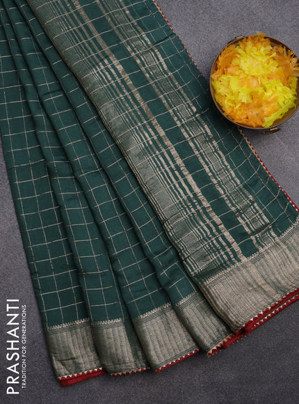 Semi chanderi saree green and maroon with allover zari checks and zari woven & gotapatti lace work border