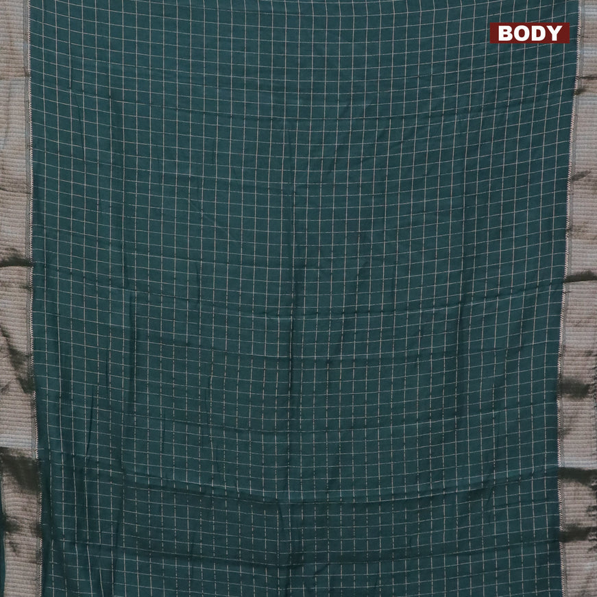 Semi chanderi saree green and maroon with allover zari checks and zari woven & gotapatti lace work border