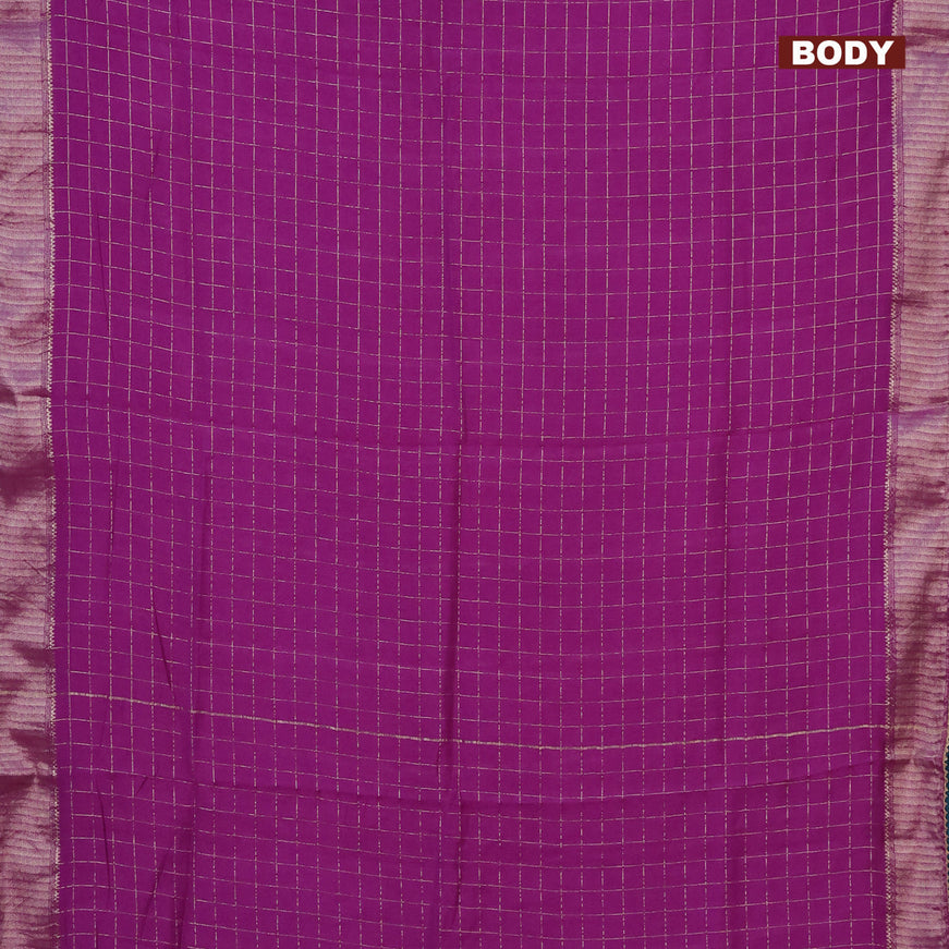 Semi chanderi saree purple and teal blue with allover zari checks and zari woven & gotapatti lace work border