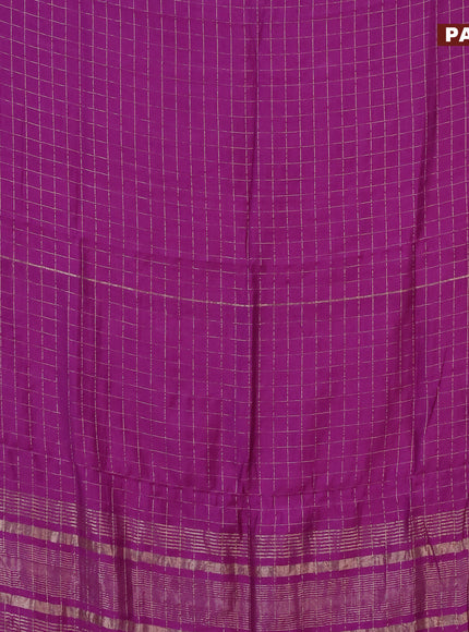 Semi chanderi saree purple and teal blue with allover zari checks and zari woven & gotapatti lace work border