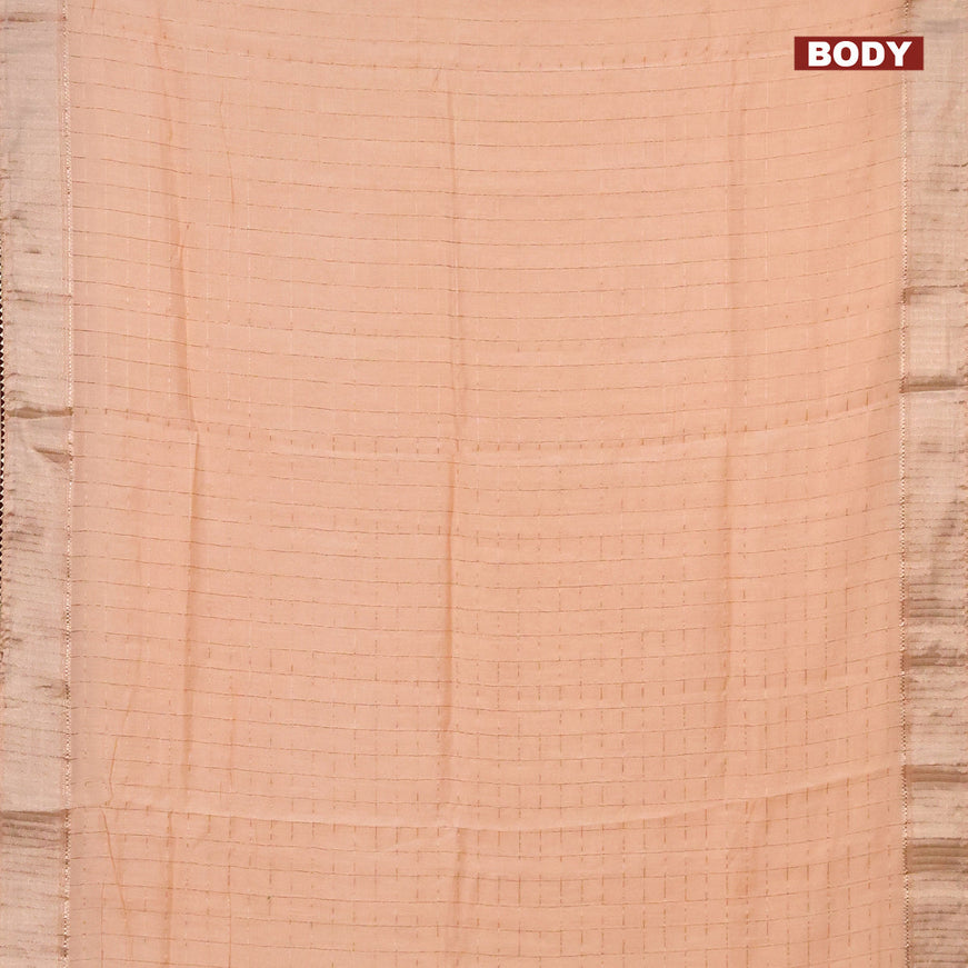 Semi chanderi saree peach shade and deep maroon with allover zari checks and zari woven & gotapatti lace work border