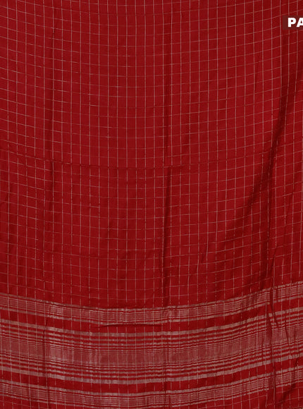 Semi chanderi saree red and green with allover zari checks and zari woven & gotapatti lace work border