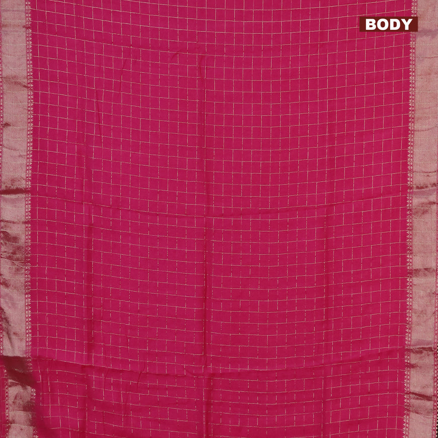 Semi chanderi saree pink and black with allover zari checks and zari woven & gotapatti lace work border