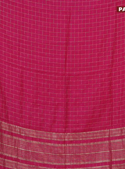 Semi chanderi saree pink and black with allover zari checks and zari woven & gotapatti lace work border