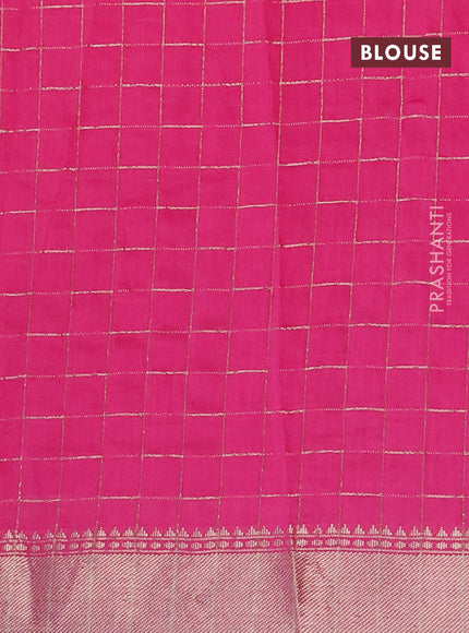 Semi chanderi saree pink and black with allover zari checks and zari woven & gotapatti lace work border