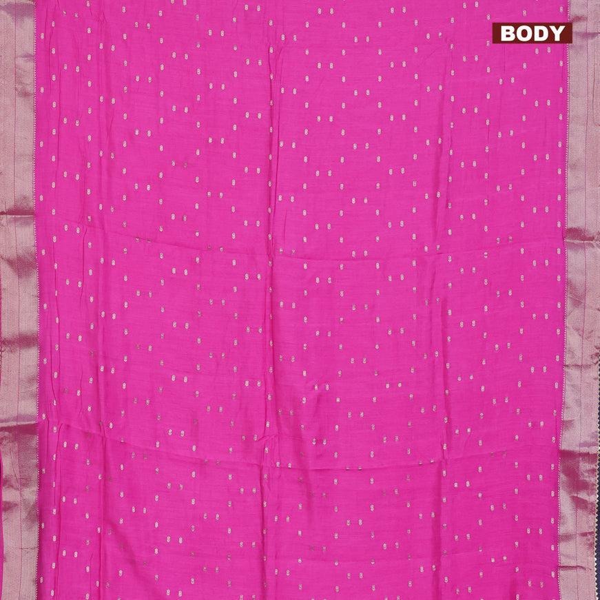 Semi chanderi saree pink and dark grey with allover zari woven buttas and zari woven & gotapatti lace work border