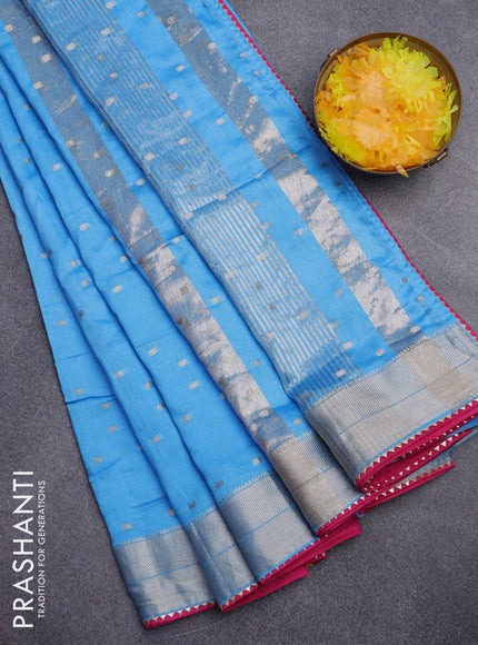 Semi chanderi saree light blue and pink with allover zari woven buttas and zari woven & gotapatti lace work border