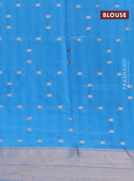 Semi chanderi saree light blue and pink with allover zari woven buttas and zari woven & gotapatti lace work border