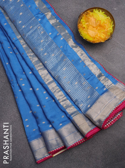 Semi chanderi saree blue and pink with allover zari woven buttas and zari woven & gotapatti lace work border