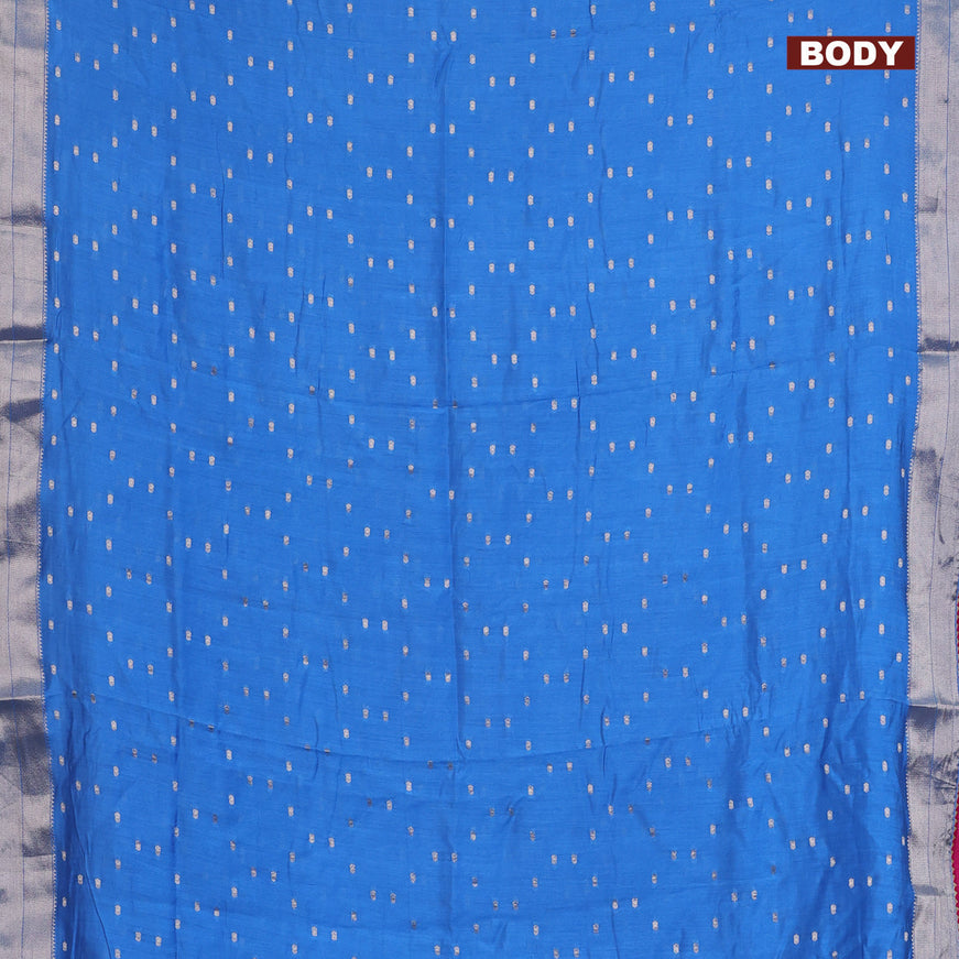 Semi chanderi saree blue and pink with allover zari woven buttas and zari woven & gotapatti lace work border