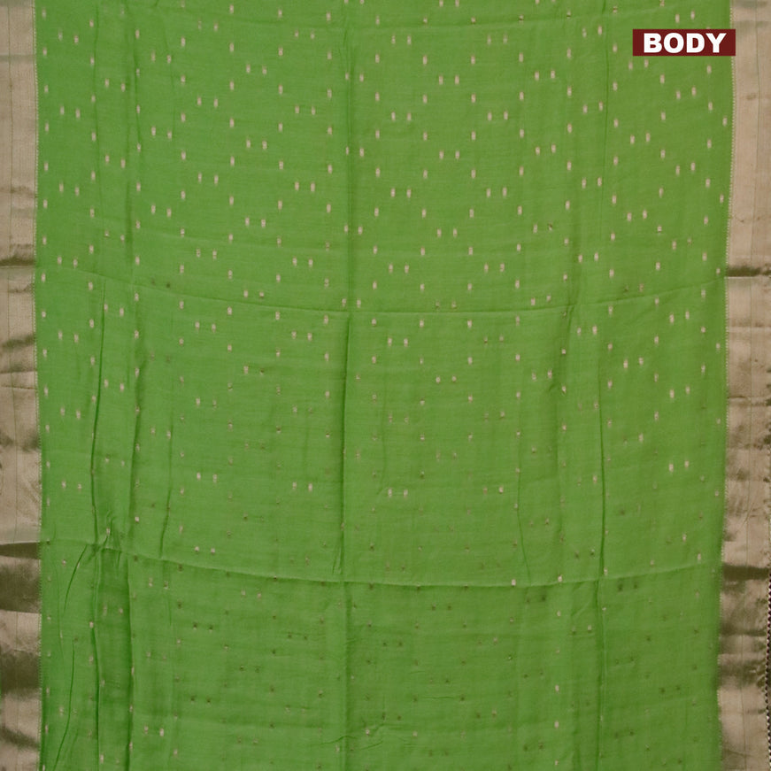 Semi chanderi saree light green and black with allover zari woven buttas and zari woven & gotapatti lace work border