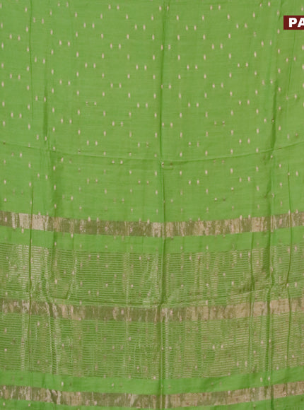 Semi chanderi saree light green and black with allover zari woven buttas and zari woven & gotapatti lace work border