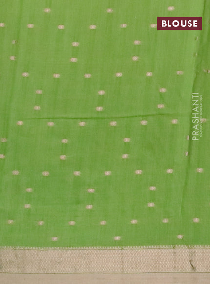 Semi chanderi saree light green and black with allover zari woven buttas and zari woven & gotapatti lace work border