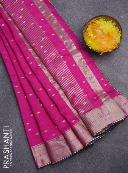 Semi chanderi saree dark pink and grey with allover zari woven buttas and zari woven & gotapatti lace work border